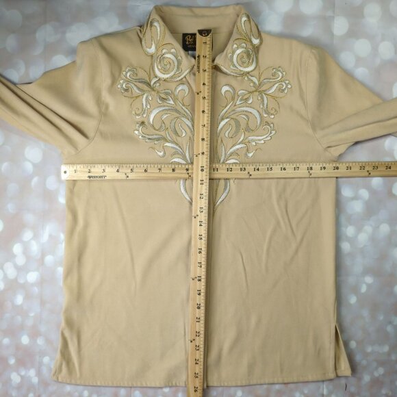 Bob Mackie Yellow Embroidered Button Down Top, Women's Small - Picture 6 of 9